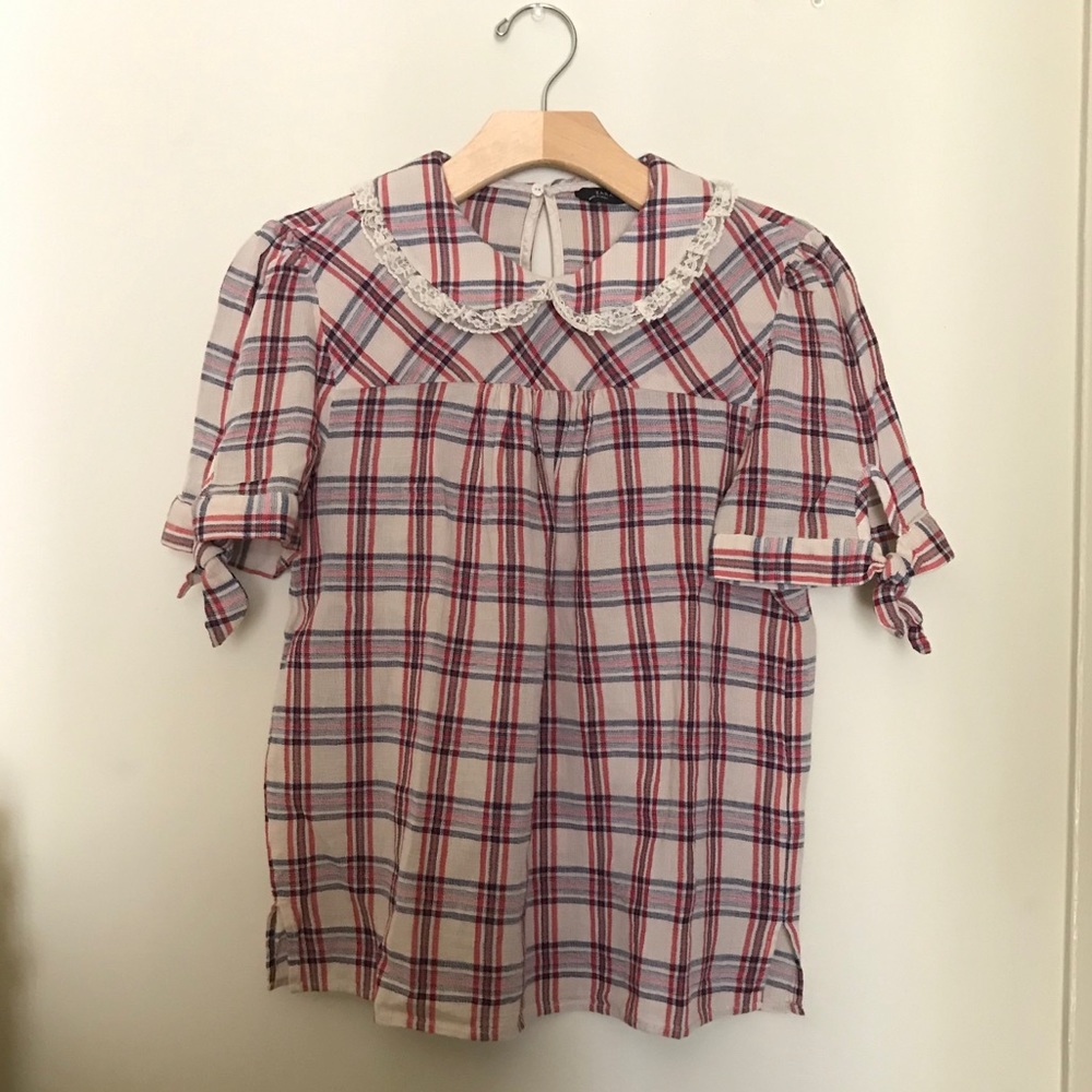 Plaids and lace trim doll blouse